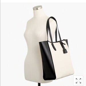 J. Crew Signet Tote Bag purse black cream EUC leather canvas